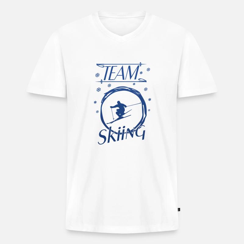 Team Skiing - Männer Premium Bio T-Shirt mit V-Ausschnitt - Weiß