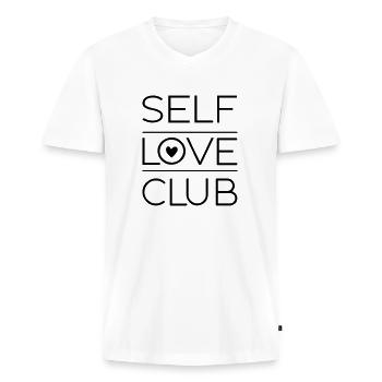 Self love club - Männer Premium Bio T-Shirt mit V-Ausschnitt - Weiß - Vorne - Nico (187cm)