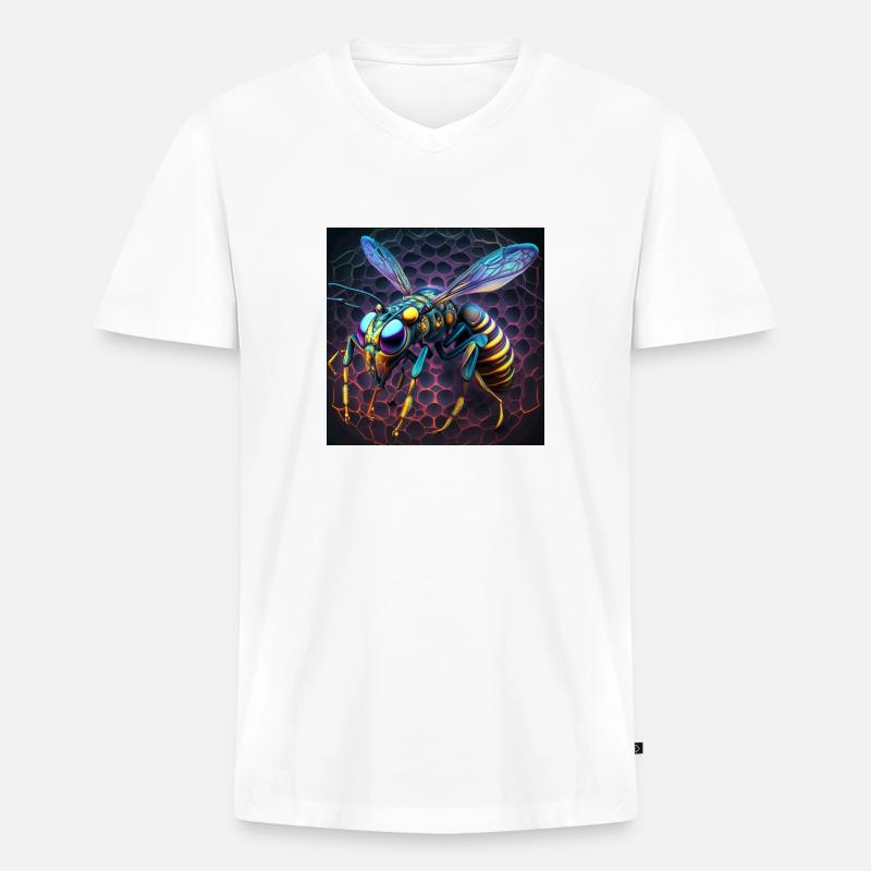 Farbige Wespe, einzigartiges Design - Männer Premium Bio T-Shirt mit V-Ausschnitt - Weiß
