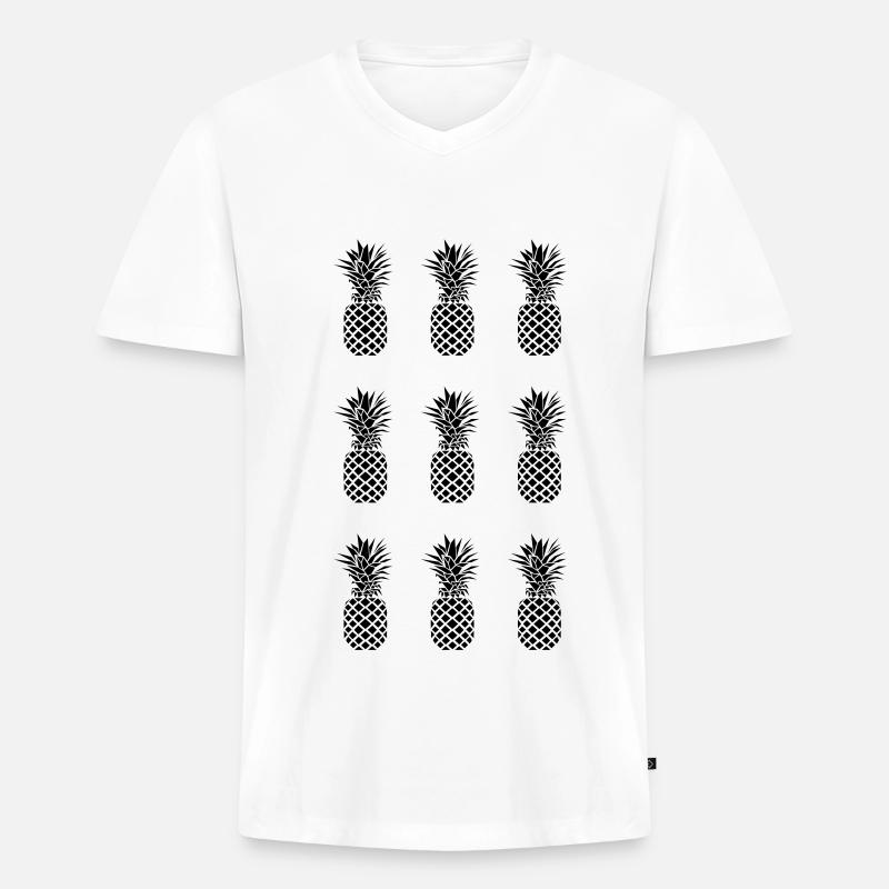 AD Pineapple Pattern Mono - Männer Premium Bio T-Shirt mit V-Ausschnitt - Weiß