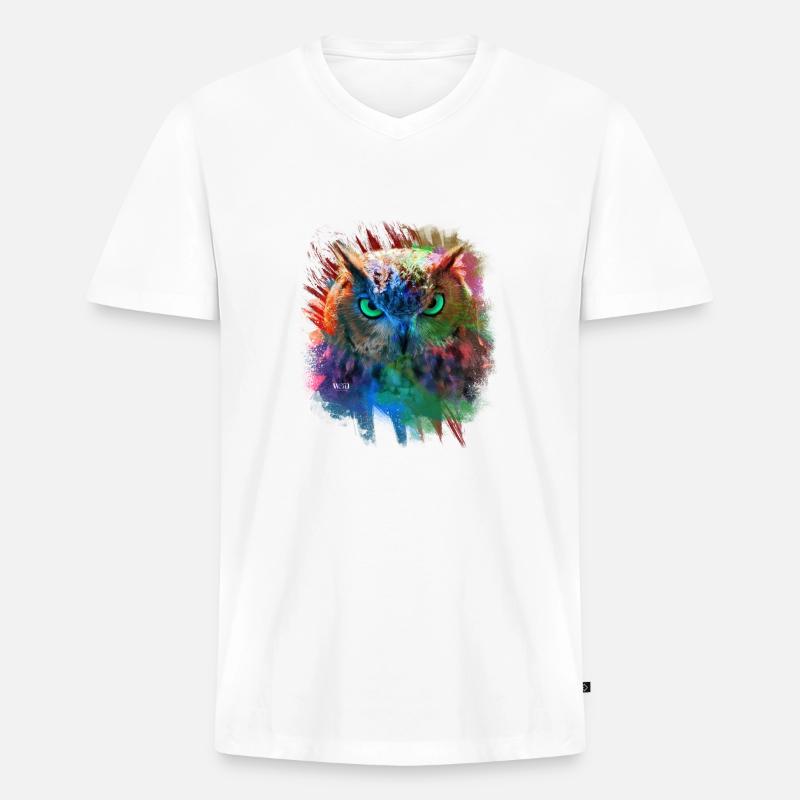 Eule bunt - Männer Premium Bio T-Shirt mit V-Ausschnitt - Weiß
