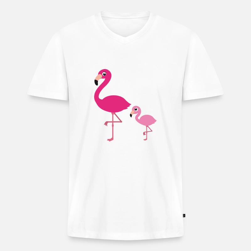 Flamingo Mutter mit Kind - Männer Premium Bio T-Shirt mit V-Ausschnitt - Weiß