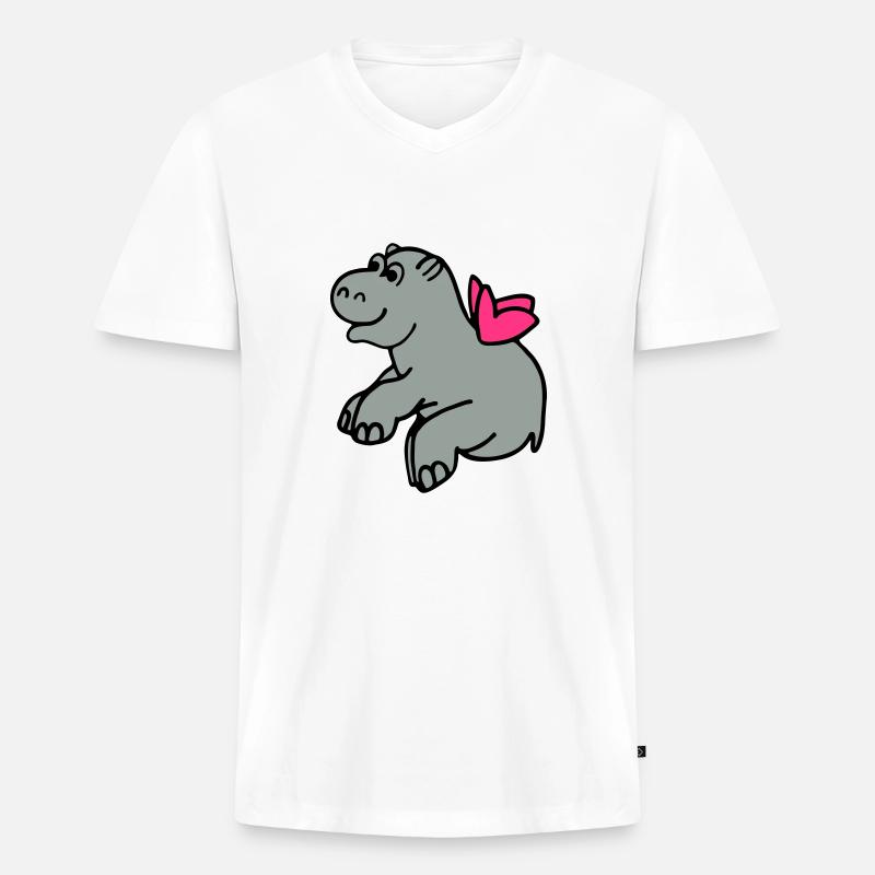 Fliegendes Nilpferd - Männer Premium Bio T-Shirt mit V-Ausschnitt - Weiß