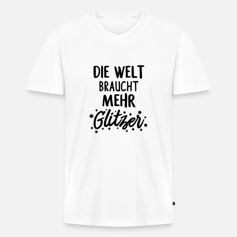 Mehr Glitzer - Männer Premium Bio T-Shirt mit V-Ausschnitt - Weiß