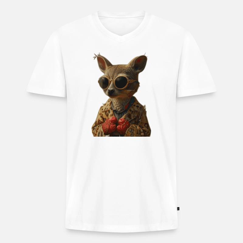 Kangaroo1 - Männer Premium Bio T-Shirt mit V-Ausschnitt - Weiß