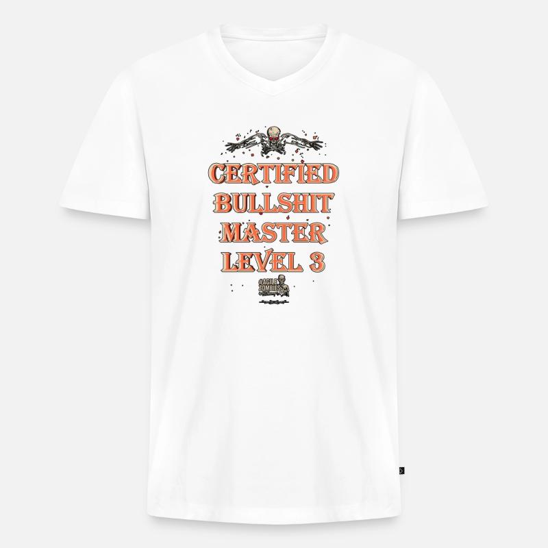 Certified Bullshit Master Level 3 - Männer Premium Bio T-Shirt mit V-Ausschnitt - Weiß