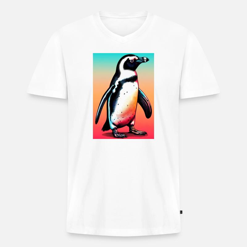 Pinguin - Männer Premium Bio T-Shirt mit V-Ausschnitt - Weiß