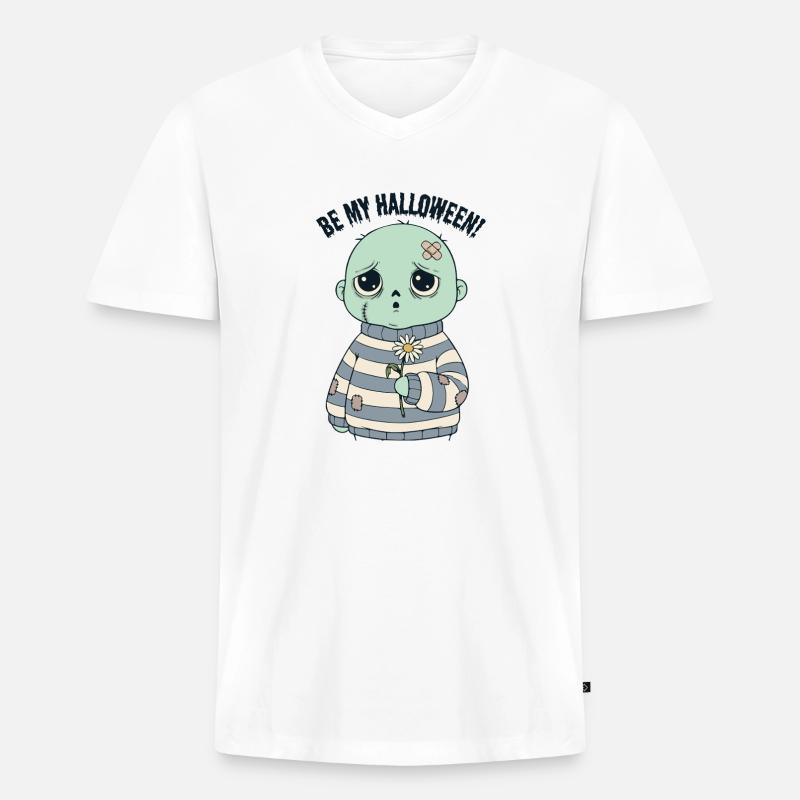 Entzückender Totenkopf im gestreiften Pullover - Männer Premium Bio T-Shirt mit V-Ausschnitt - Weiß