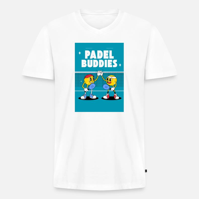 Padel Buddies High Five Duo - Männer Premium Bio T-Shirt mit V-Ausschnitt - Weiß