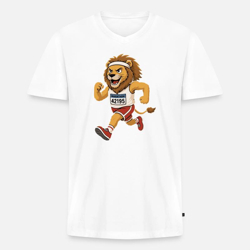 Laufender Löwe im Comic Stil - Männer Premium Bio T-Shirt mit V-Ausschnitt - Weiß
