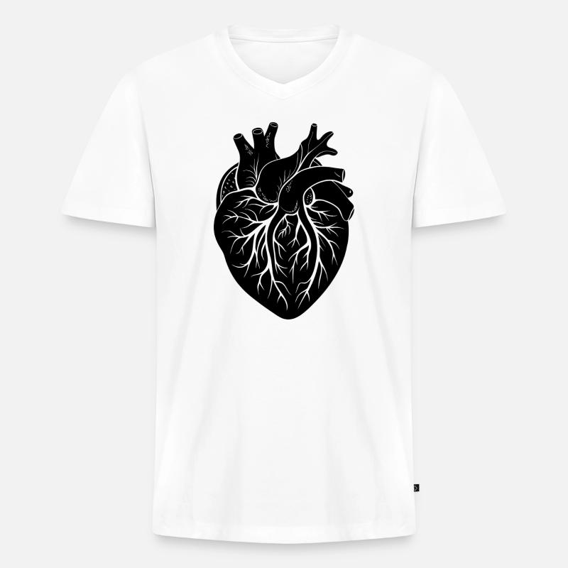 anatomisches Herz - Männer Premium Bio T-Shirt mit V-Ausschnitt - Weiß