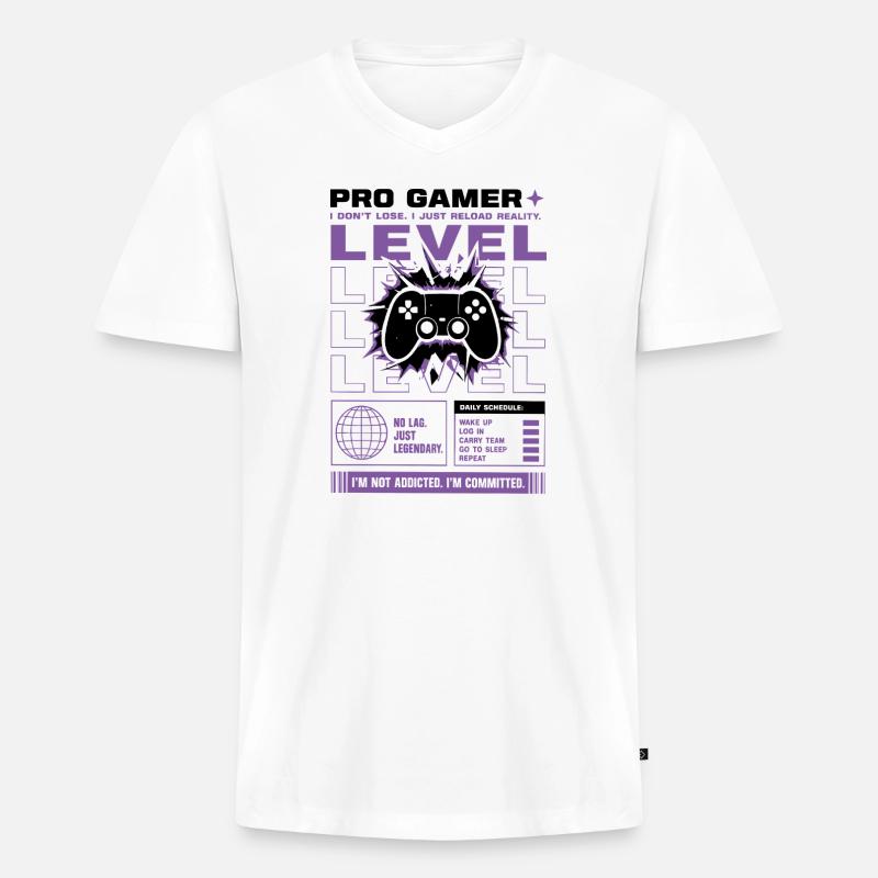 Pro Gamer Level Up Controller Design - Männer Premium Bio T-Shirt mit V-Ausschnitt - Weiß