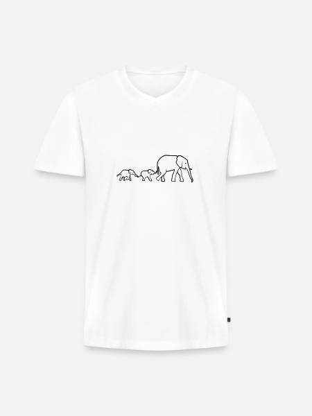 Elefanten Mutter und Junge, Elefant - Männer Premium Bio T-Shirt mit V-Ausschnitt - Weiß