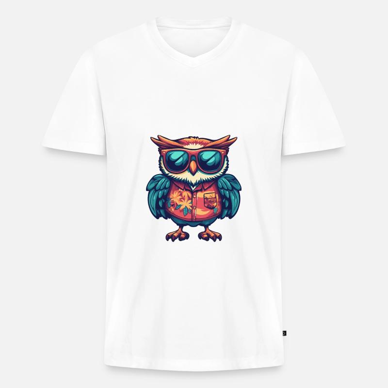 Eule Comic Urlaub - Männer Premium Bio T-Shirt mit V-Ausschnitt - Weiß