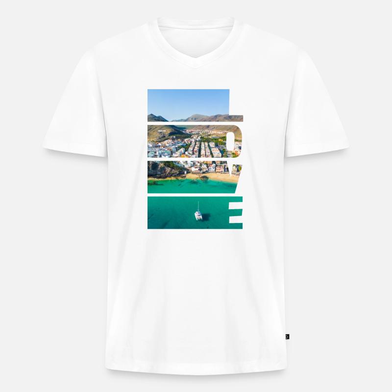 Morro Jable - Love - Männer Premium Bio T-Shirt mit V-Ausschnitt - Weiß