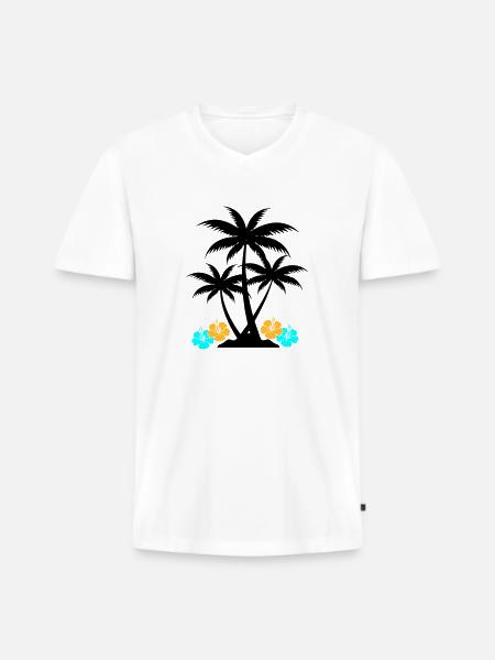 Palm hibiscus - Men's Premium Organic T-shirt with V-neck - white
