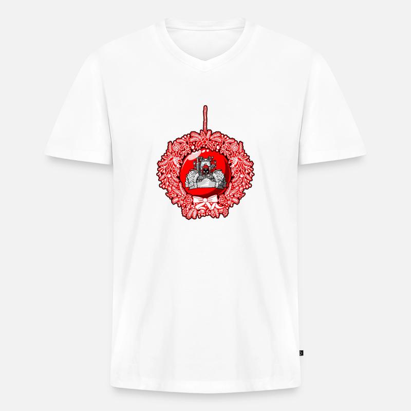 Weihnachtskranz Roter Traktor - Männer Premium Bio T-Shirt mit V-Ausschnitt - Weiß
