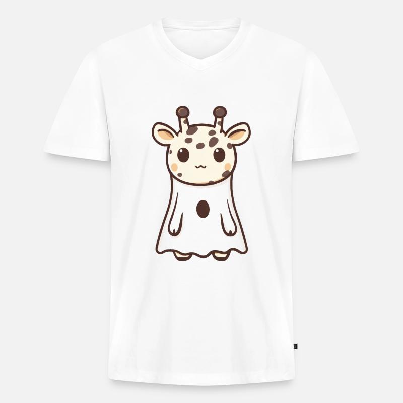 Giraffe Halloween Comic Geist - Männer Premium Bio T-Shirt mit V-Ausschnitt - Weiß