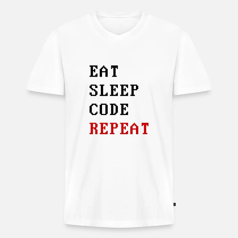 eat sleep code repeat - Männer Premium Bio T-Shirt mit V-Ausschnitt - Weiß