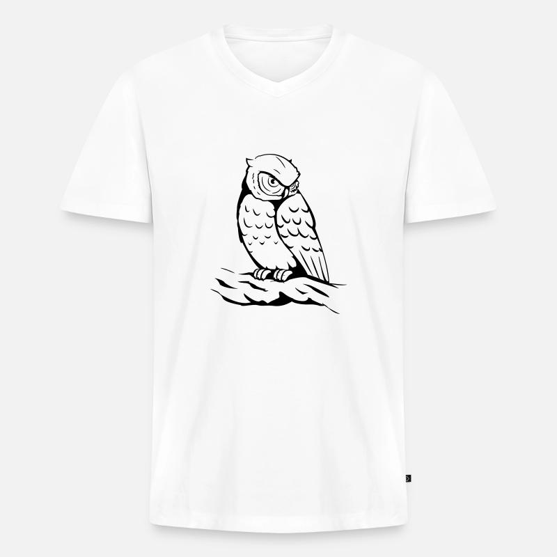 Eule - Männer Premium Bio T-Shirt mit V-Ausschnitt - Weiß