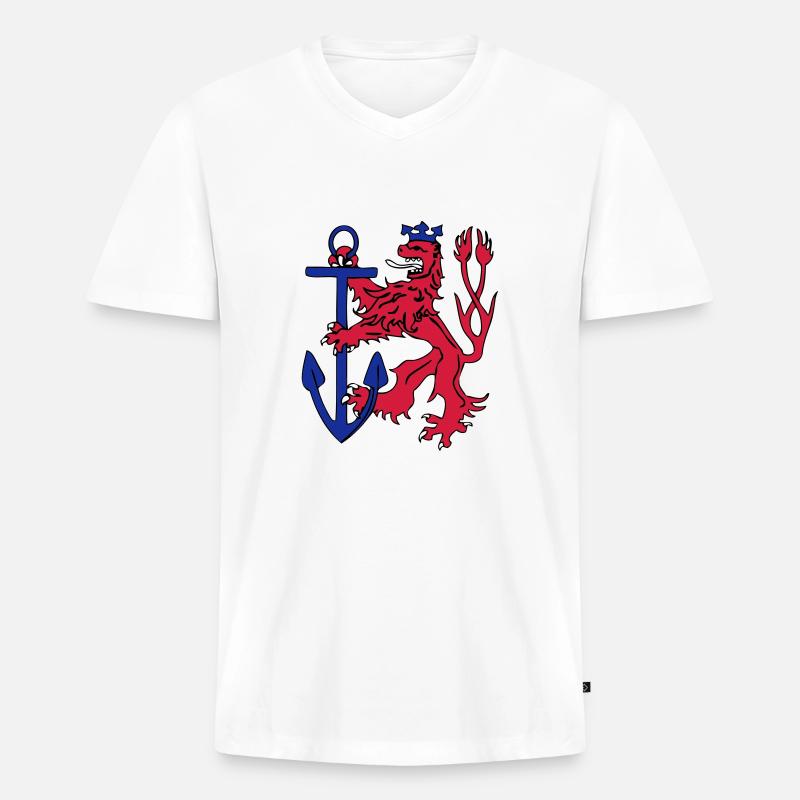 Düsseldorfer Löwe - Männer Premium Bio T-Shirt mit V-Ausschnitt - Weiß