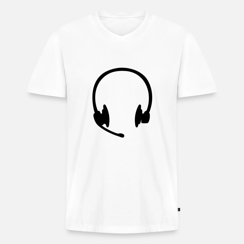 Headset Kopfhörer - Männer Premium Bio T-Shirt mit V-Ausschnitt - Weiß