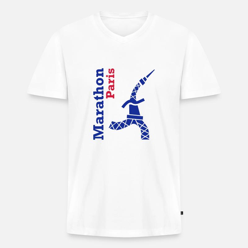 paris_marathon_eiffelturm - Männer Premium Bio T-Shirt mit V-Ausschnitt - Weiß
