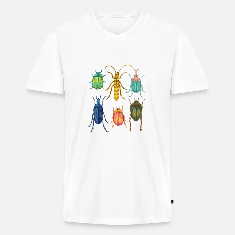 Bunte Kaefer Sammlung - Männer Premium Bio T-Shirt mit V-Ausschnitt - Weiß