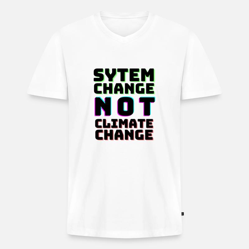 System Change not Climate Change - Männer Premium Bio T-Shirt mit V-Ausschnitt - Weiß