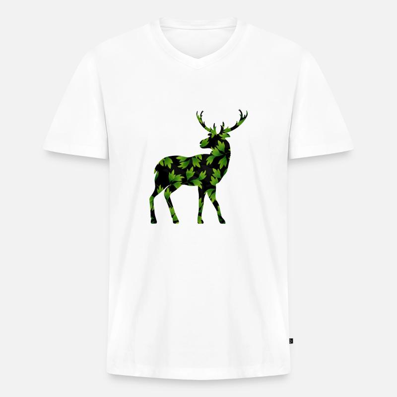 Hirsch - Männer Premium Bio T-Shirt mit V-Ausschnitt - Weiß