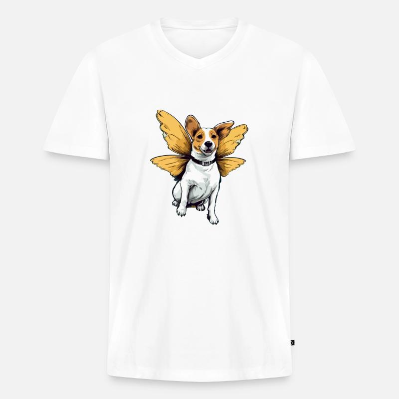 Billy the Butterfly Dog - Ekologiczna męska koszulka z dekoltem w serek Premium - biały
