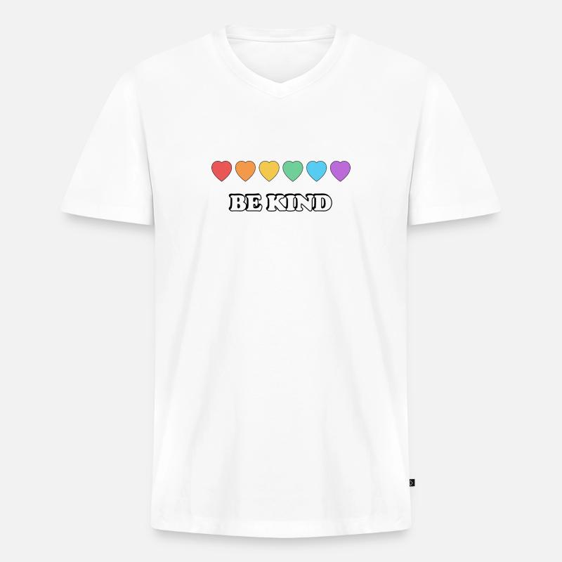 Sei du Rainbow Hearts - Männer Premium Bio T-Shirt mit V-Ausschnitt - Weiß