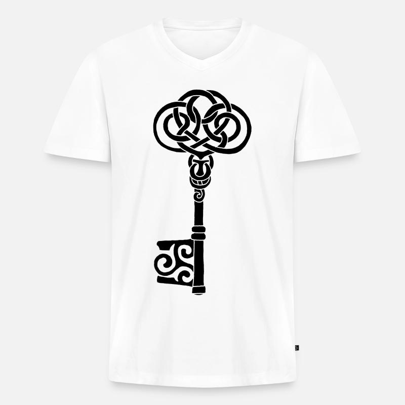 Schwarzer keltischer Schlüssel - Männer Premium Bio T-Shirt mit V-Ausschnitt - Weiß