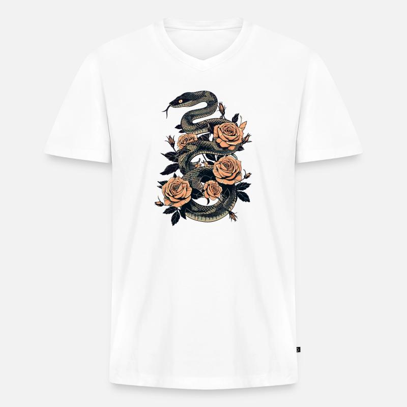 Serpente e Rosa Dark Art Design - Maglietta ecologica premium da uomo con scollo a V - bianco