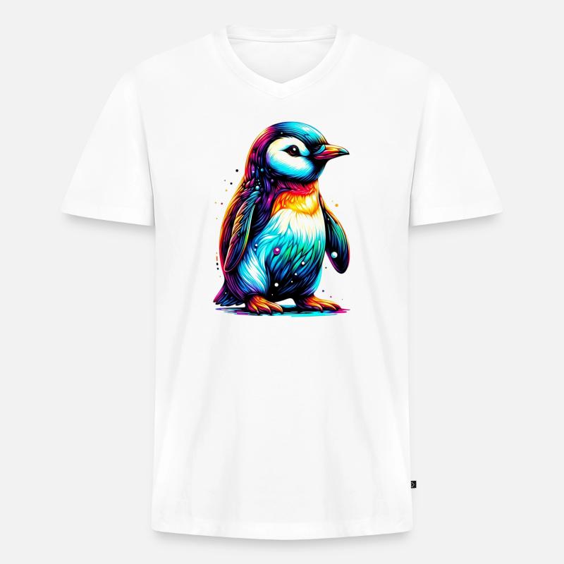 Pinguin - Männer Premium Bio T-Shirt mit V-Ausschnitt - Weiß