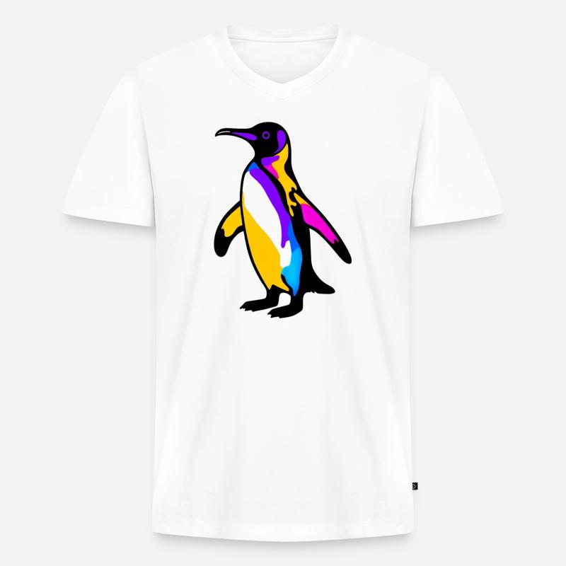 Pinguin - Männer Premium Bio T-Shirt mit V-Ausschnitt - Weiß