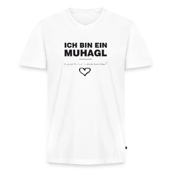Muhagl - Männer Premium Bio T-Shirt mit V-Ausschnitt - Weiß - Vorne - Nico (187cm)