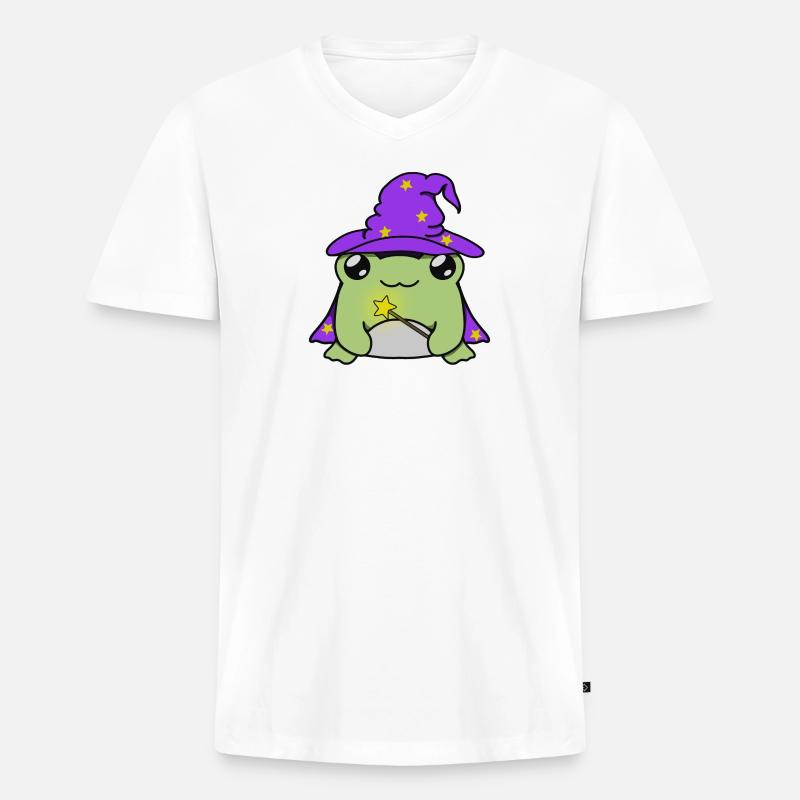 Wizard frog with hat - Männer Premium Bio T-Shirt mit V-Ausschnitt - Weiß