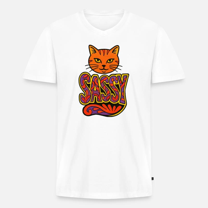 Sassy Cat Psychedelic Script - Männer Premium Bio T-Shirt mit V-Ausschnitt - Weiß