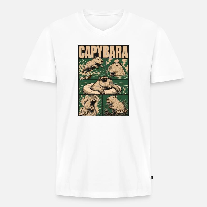 Comic Capybara Action Style - Männer Premium Bio T-Shirt mit V-Ausschnitt - Weiß