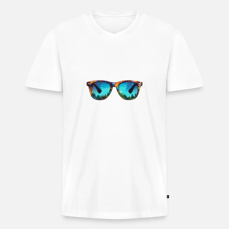 Sonnenbrille / Reflektion / Wald / Spiegelung - Männer Premium Bio T-Shirt mit V-Ausschnitt - Weiß