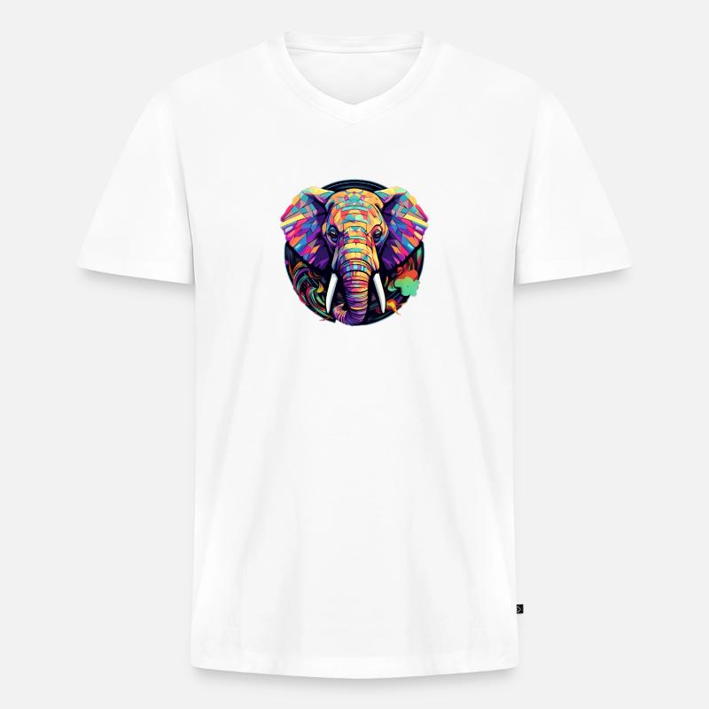 wunderschöner bunter Elefant - Männer Premium Bio T-Shirt mit V-Ausschnitt - Weiß
