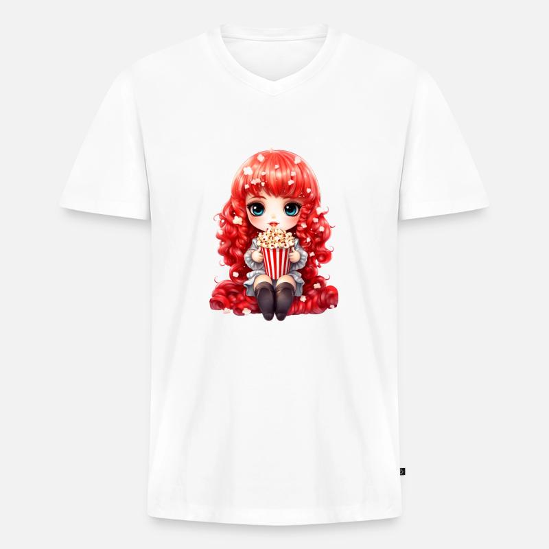 Dollie Popcorn - Männer Premium Bio T-Shirt mit V-Ausschnitt - Weiß
