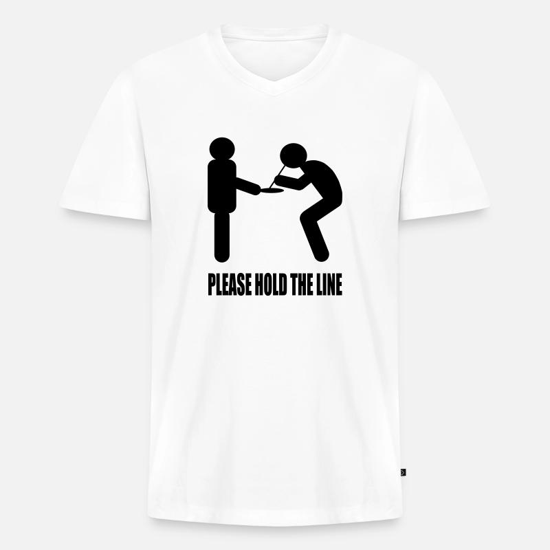 Please Hold The Line - Männer Premium Bio T-Shirt mit V-Ausschnitt - Weiß