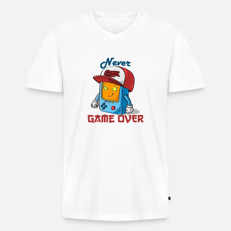 Never Game over - Männer Premium Bio T-Shirt mit V-Ausschnitt - Weiß