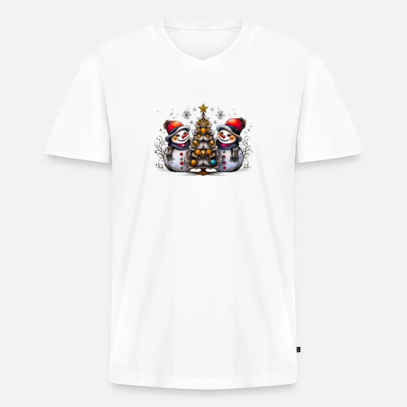 Bunte Schneemänner Moderne Malerei - Männer Premium Bio T-Shirt mit V-Ausschnitt - Weiß