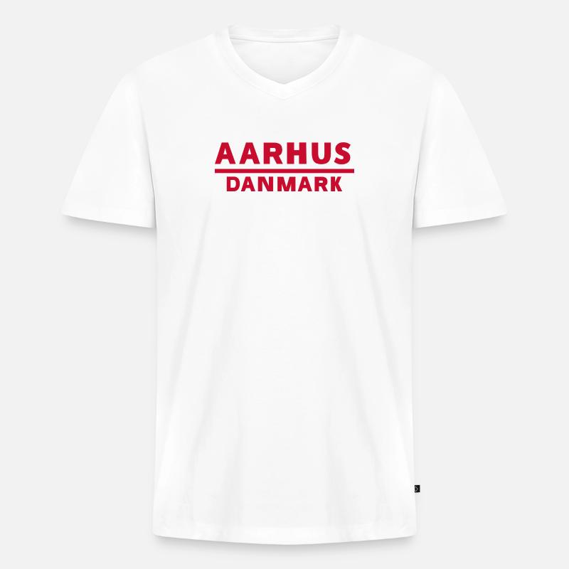Aarhus Dänemark Text Logo in Rot - Männer Premium Bio T-Shirt mit V-Ausschnitt - Weiß