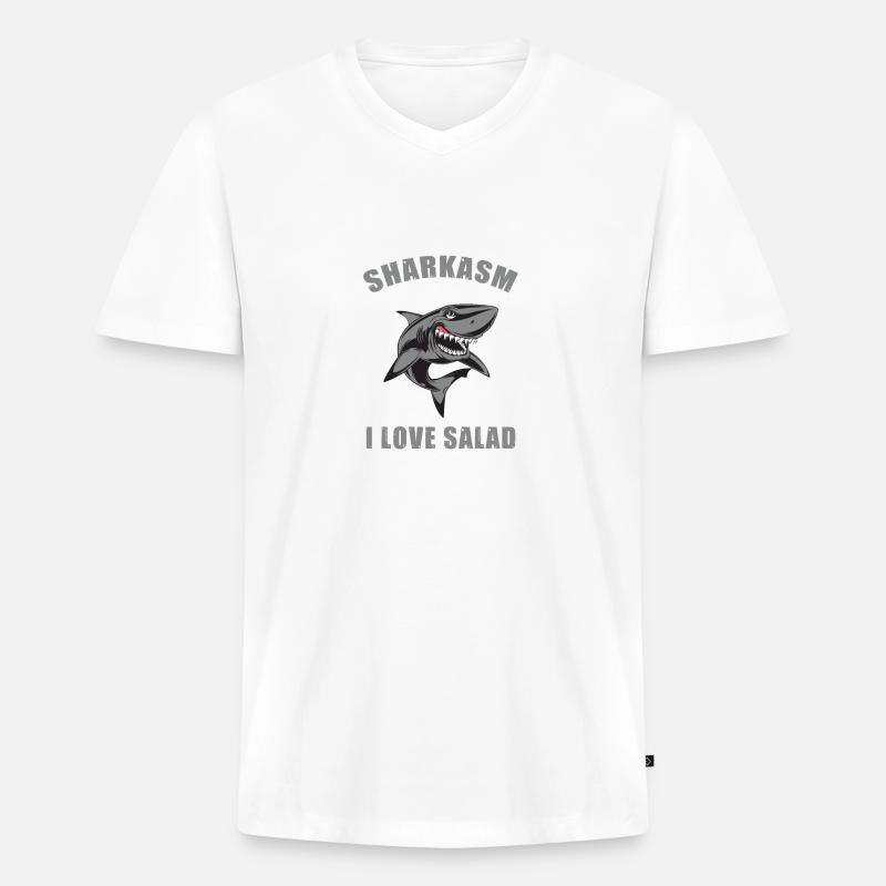 Hai - Männer Premium Bio T-Shirt mit V-Ausschnitt - Weiß