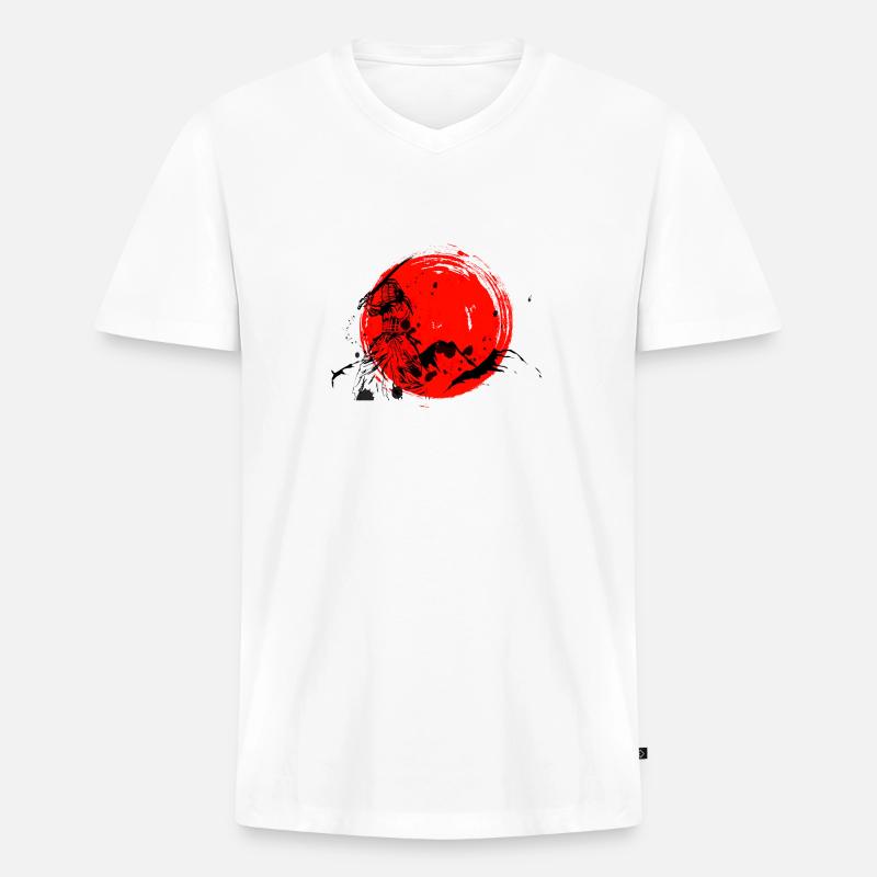 Samurai Krieger - Männer Premium Bio T-Shirt mit V-Ausschnitt - Weiß