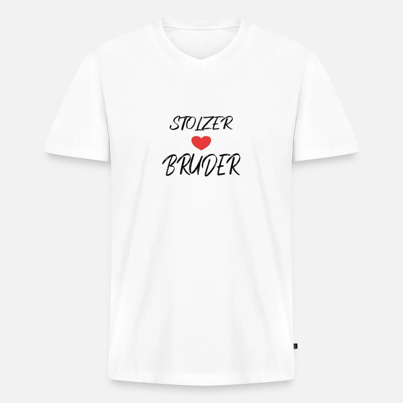 Stolzer Bruder - Männer Premium Bio T-Shirt mit V-Ausschnitt - Weiß